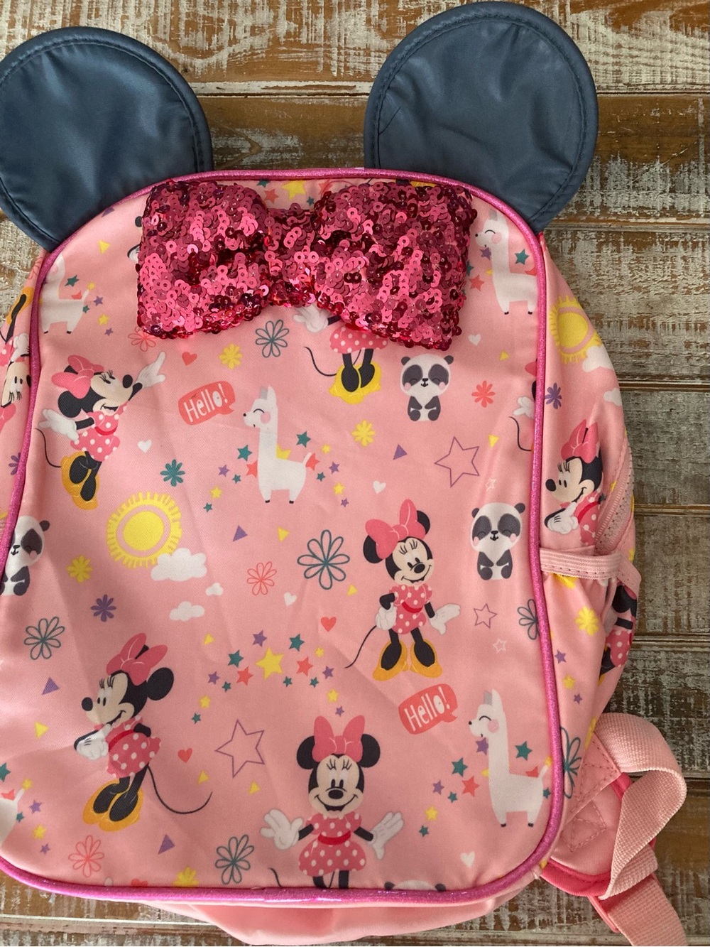 Disney Pink Minnie Mouse Sequined Bow Kids Backpack with Ears